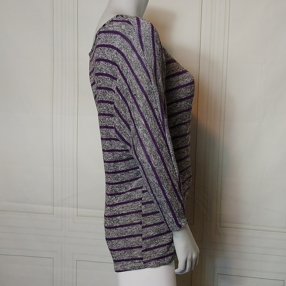 Magic Fit Top Womens Medium Purple Silver Striped Long Sleeve Stretch - Picture 7 of 10